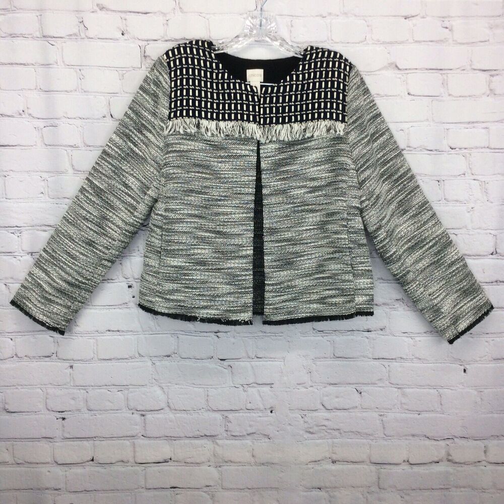 Chico's Tweed Cropped Jacket Women's Size 1 (S/8) Business Casual Fringe Festive
